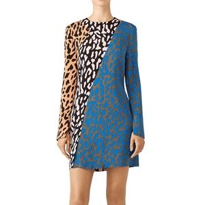 DIANE VON FURSTENBERG Long Sleeve Leopard
Color Block Silk Belmont Dress